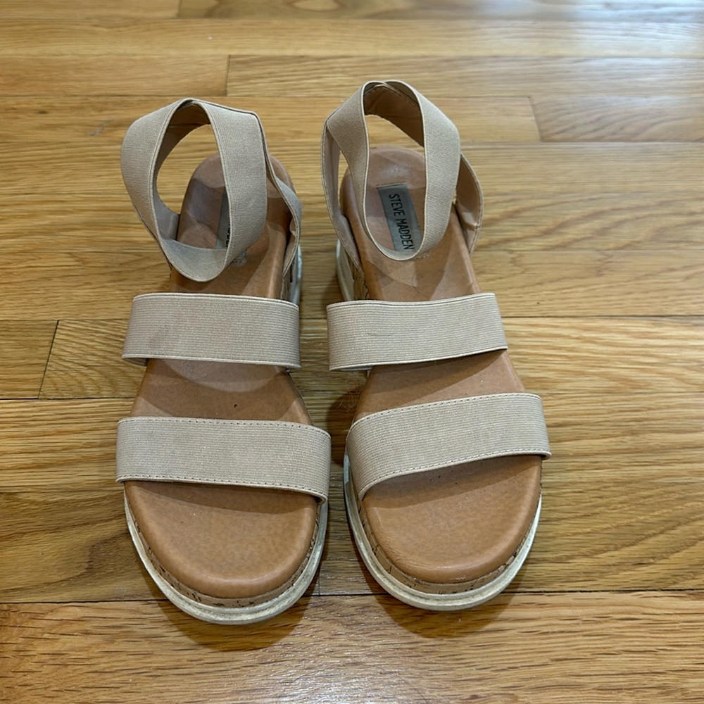 Steve Madden Bandi platform wedge with elastic straps - nude size 9